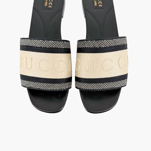 Gucci Jane Black White Embroidered Logo Slide Mule Sandals Size 39 US 9 Women's - Picture 4 of 15